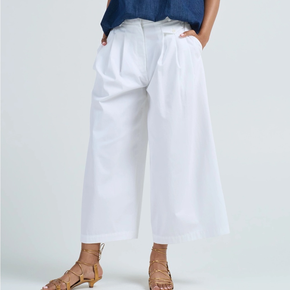 H&M White Wide-Leg Cropped Pants